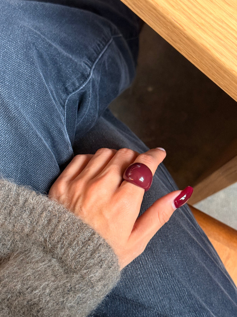 Lisa Round Chunky Ring - Burgundy