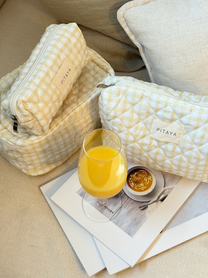 Small Makeup Bag - Yellow Check