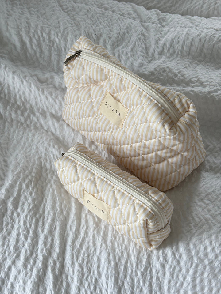 Medium Triangle Makeup Bag - Yellow Stripe