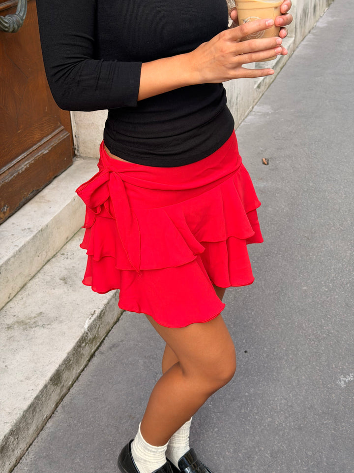 Fie Mini Frill Skirt - Vibrant Red