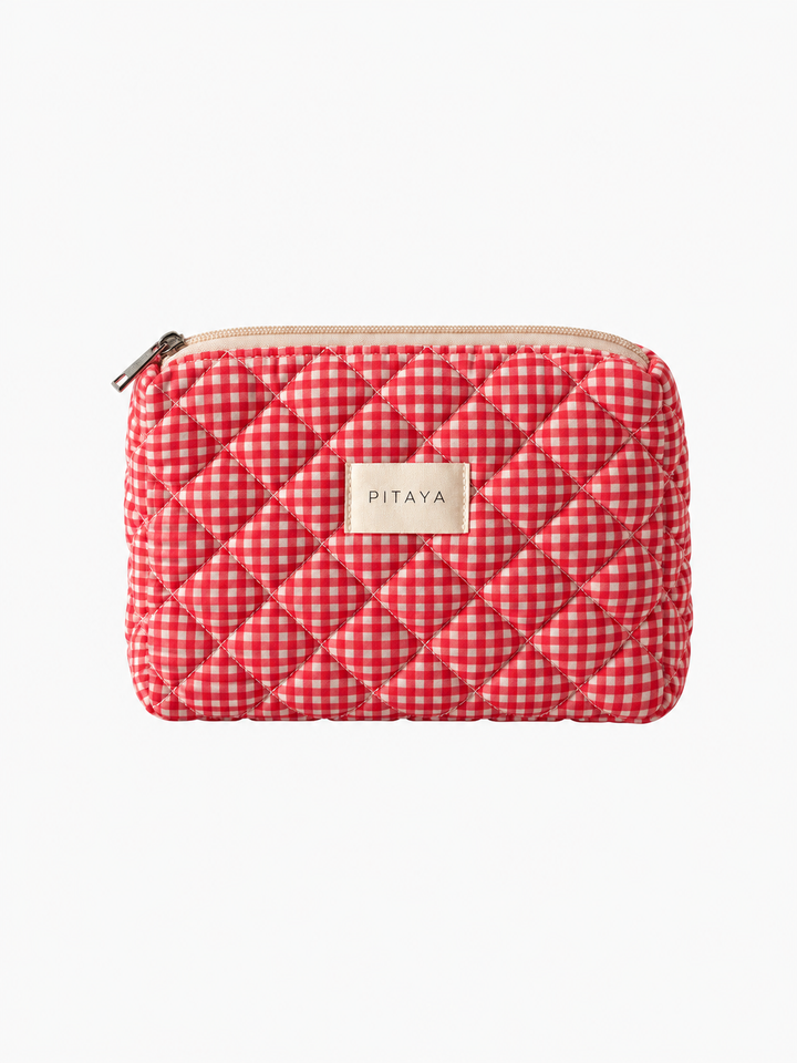 Medium Triangle Makeup Bag - Red Check