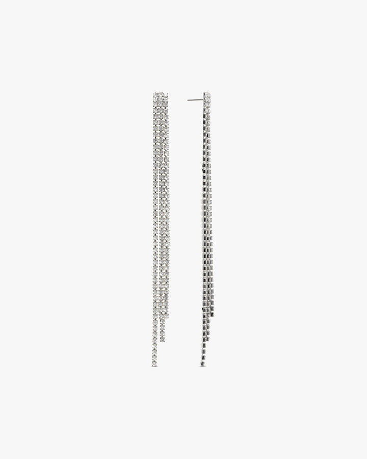 Matilde Long Glitter Earrings - Silver Plated